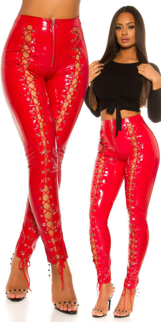 Latex Look pants with lacing Red